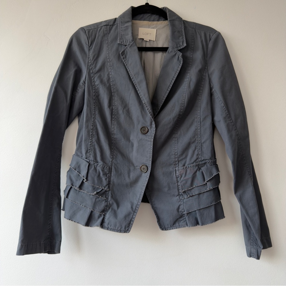 Loft Slate Gray Ruffle-Hem Two-Button Blazer - image 1